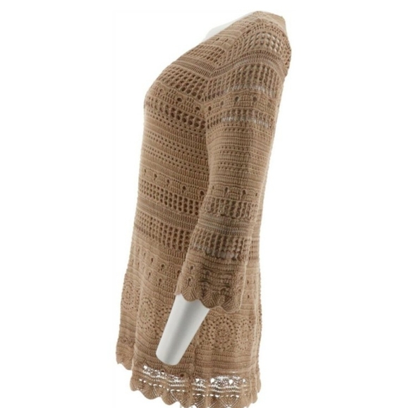 Used Hot in Hollywood Crochet long sleeve mocha color Tunic size L. - Picture 5 of 12